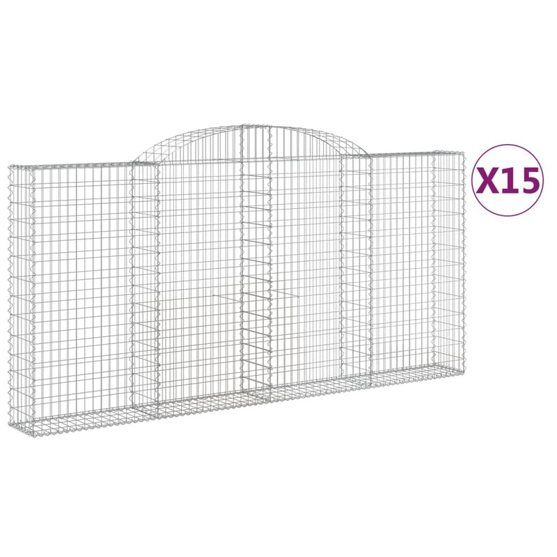 Arched Gabion Baskets 15 pcs 300x30x140/160 cm Galvanised Iron