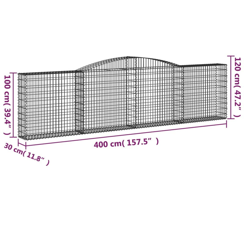 Arched Gabion Baskets 6 pcs 400x30x100/120 cm Galvanised Iron