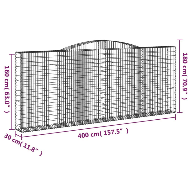 Arched Gabion Baskets 5 pcs 400x30x160/180 cm Galvanised Iron