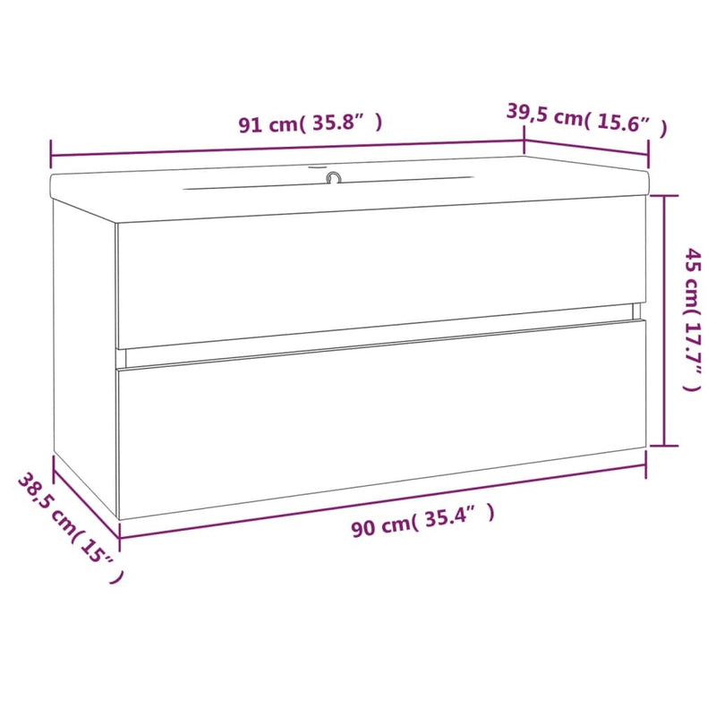 Sink Cabinet with Built-in Basin Smoked Oak Engineered Wood