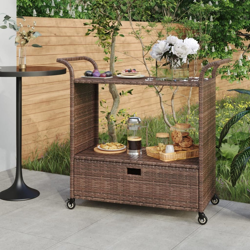 Bar Cart with Drawer Brown 100x45x97 cm Poly Rattan