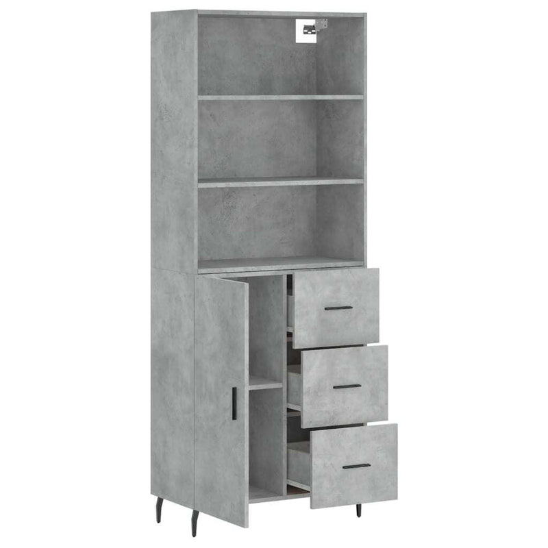 Highboard Concrete Grey 69.5x34x180 cm Engineered Wood