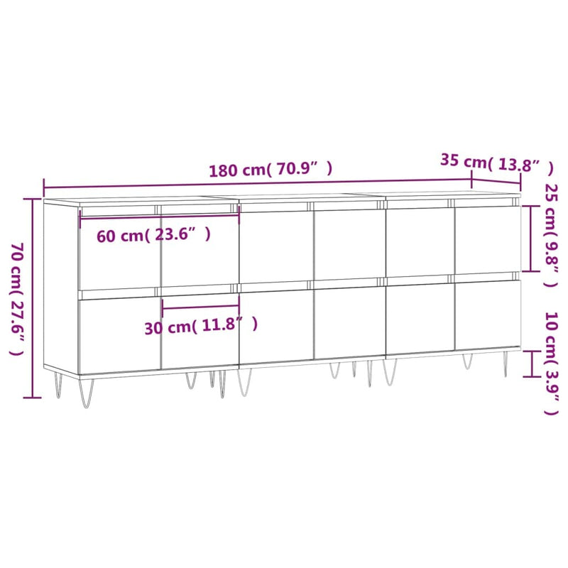 Sideboards 3 pcs Black Engineered Wood