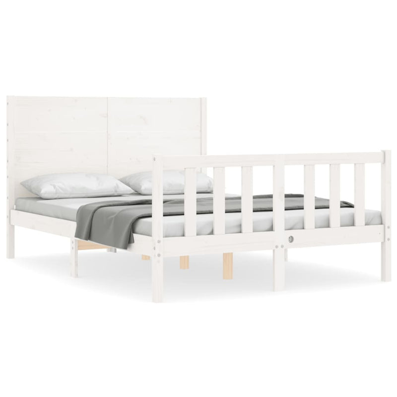 Bed Frame without Mattress White Double Solid Wood Pine