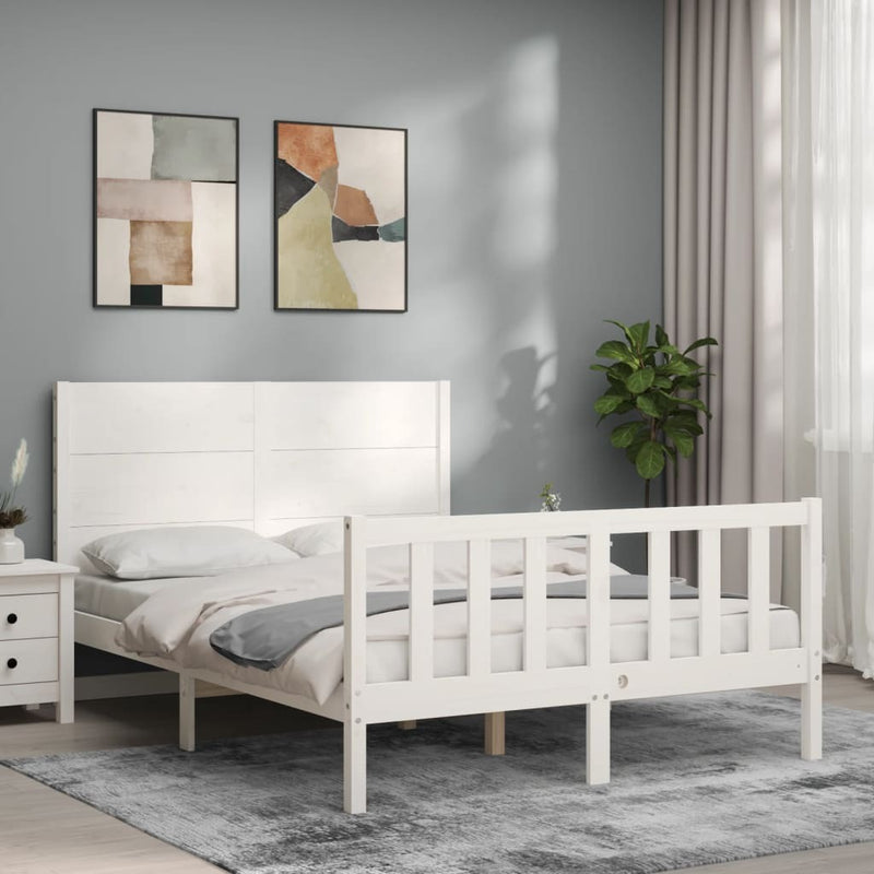 Bed Frame without Mattress White Double Solid Wood Pine