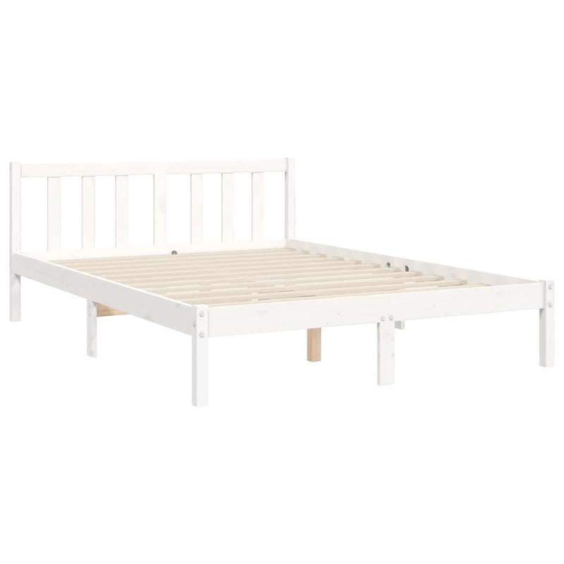 Bed Frame without Mattress White Double Solid Wood Pine