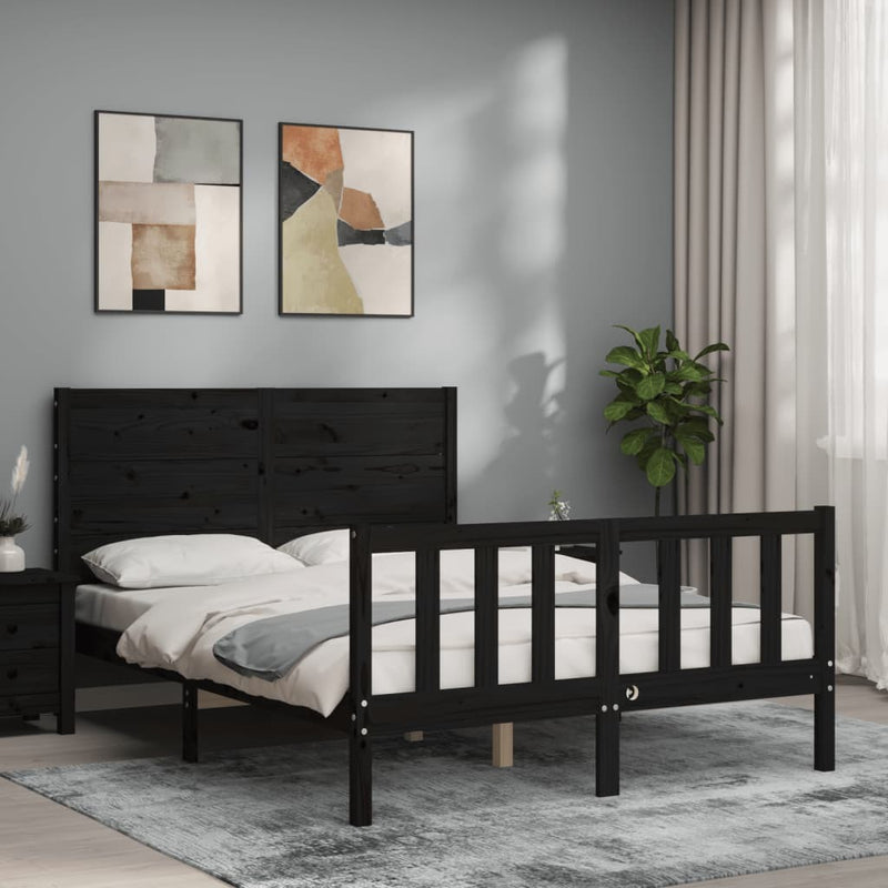 Bed Frame without Mattress Black 120x200 cm Solid Wood Pine