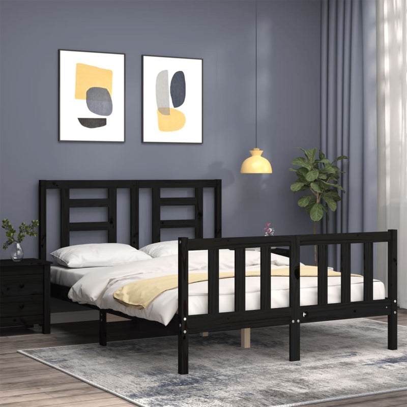 Bed Frame without Mattress Black 140x190 cm Solid Wood Pine