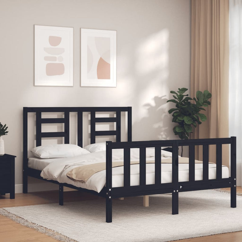 Bed Frame without Mattress Black 140x190 cm Solid Wood Pine