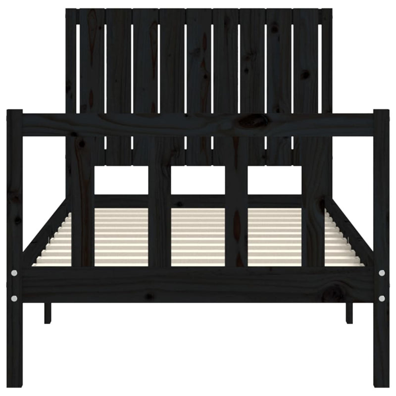 Bed Frame without Mattress Black Single Solid Wood Pine