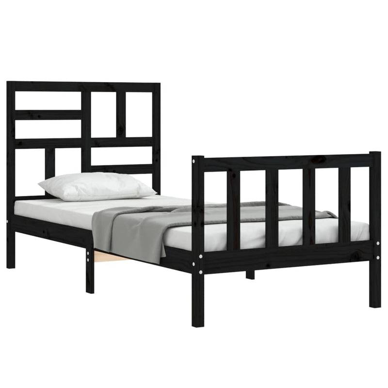 Bed Frame without Mattress Black Single Solid Wood Pine