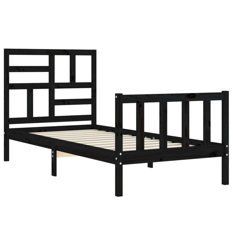 Bed Frame without Mattress Black Single Solid Wood Pine