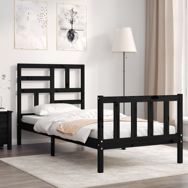 Bed Frame without Mattress Black Single Solid Wood Pine