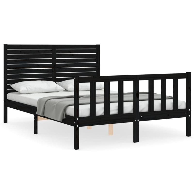 Bed Frame without Mattress Black 140x190 cm Solid Wood Pine