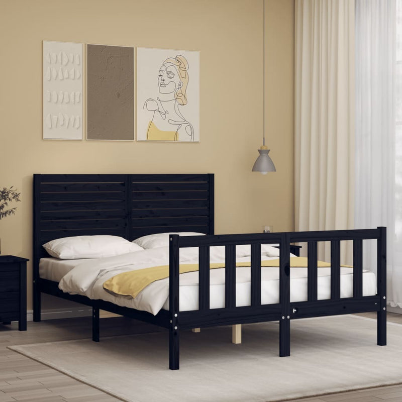 Bed Frame without Mattress Black 140x190 cm Solid Wood Pine