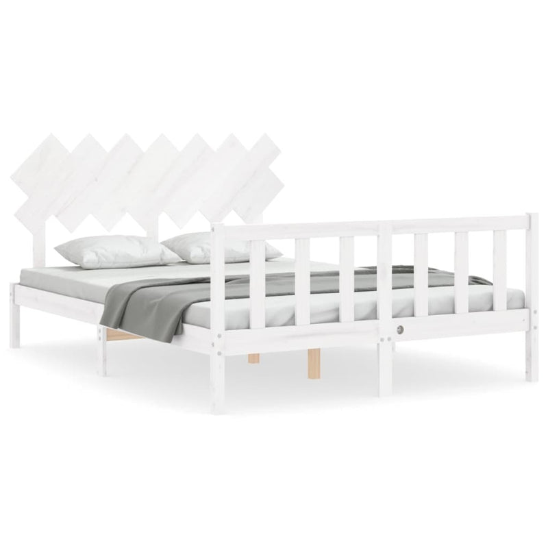 Bed Frame without Mattress White King Size Solid Wood Pine