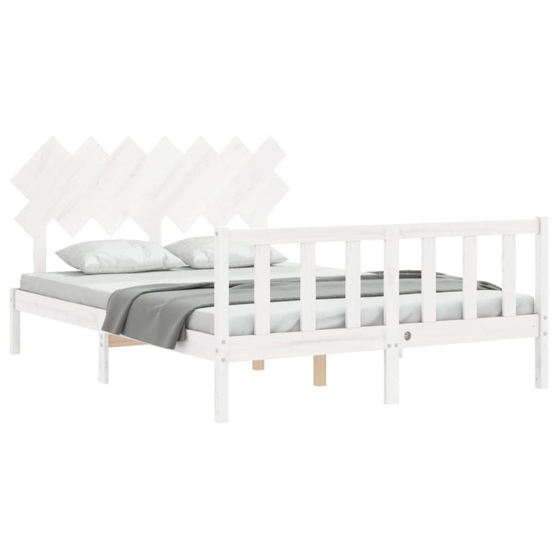 Bed Frame without Mattress White King Size Solid Wood Pine