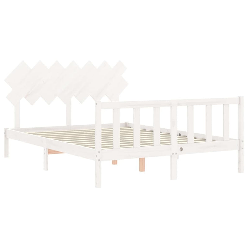 Bed Frame without Mattress White King Size Solid Wood Pine