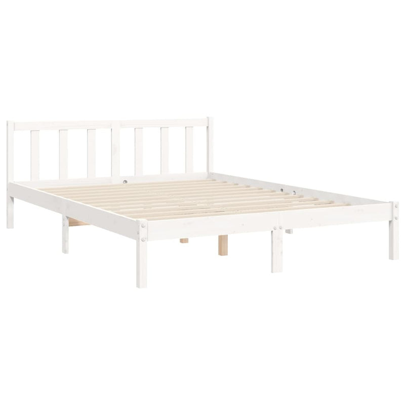 Bed Frame without Mattress White King Size Solid Wood Pine