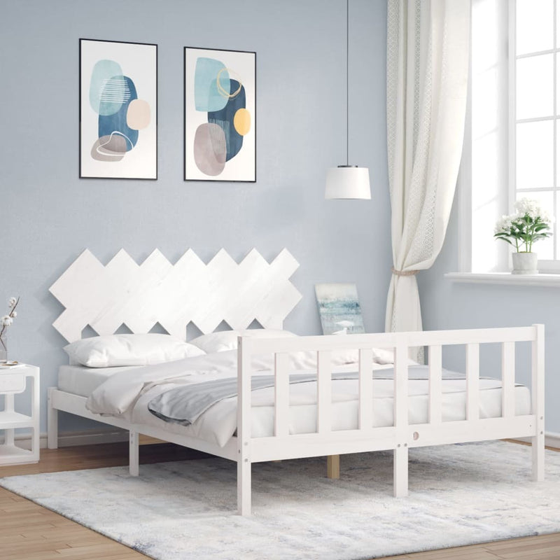 Bed Frame without Mattress White King Size Solid Wood Pine