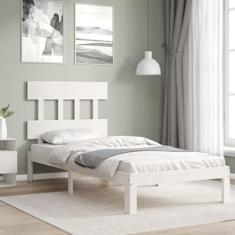 Bed Frame without Mattress White Single Solid Wood Pine