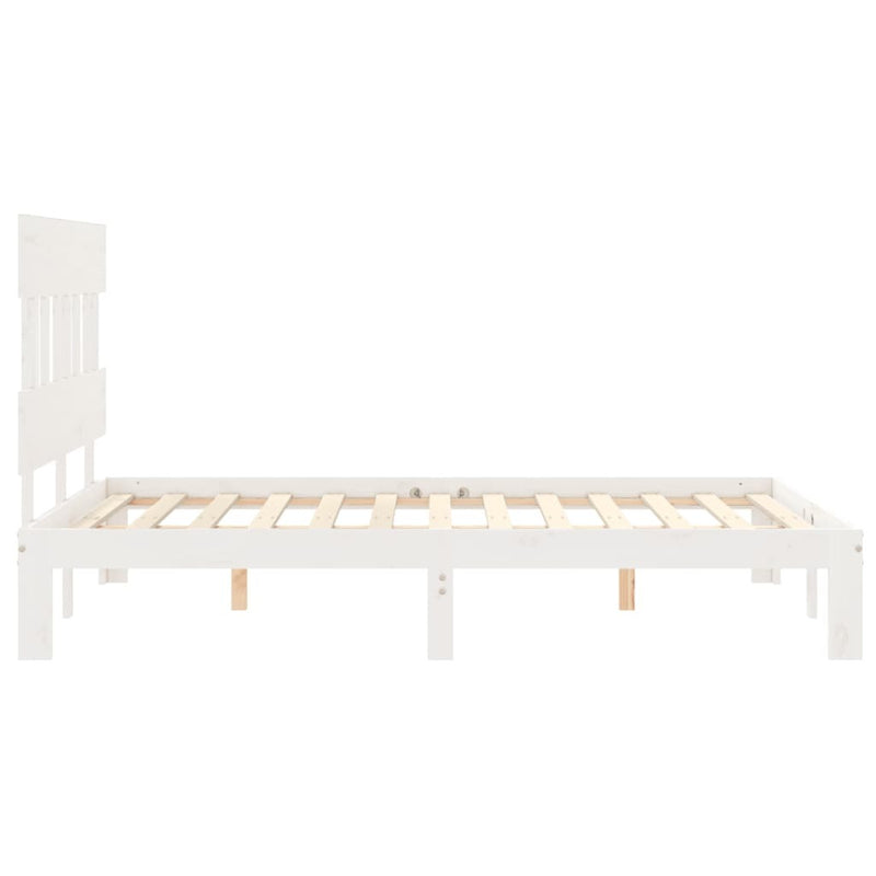 Bed Frame without Mattress White Double Solid Wood Pine