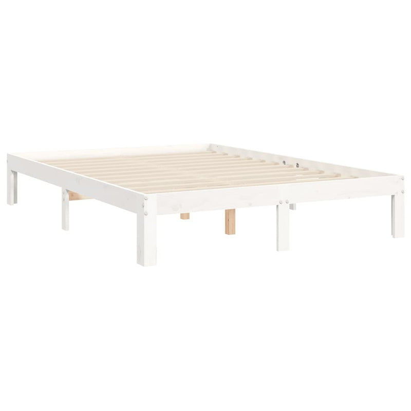 Bed Frame without Mattress White Double Solid Wood Pine