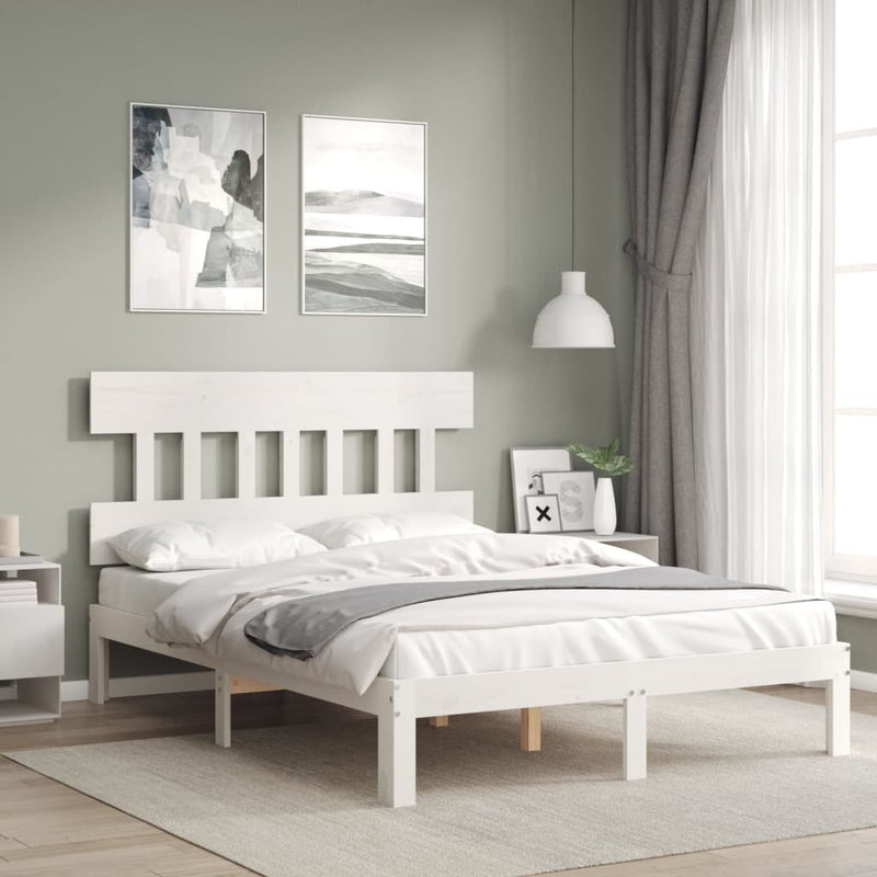 Bed Frame without Mattress White Double Solid Wood Pine