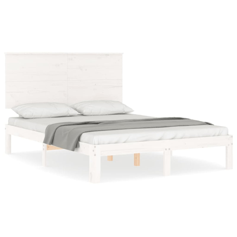 Bed Frame without Mattress White Small Double Solid Wood Pine