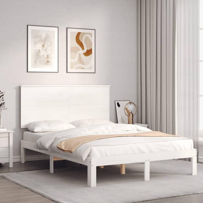 Bed Frame without Mattress White Small Double Solid Wood Pine