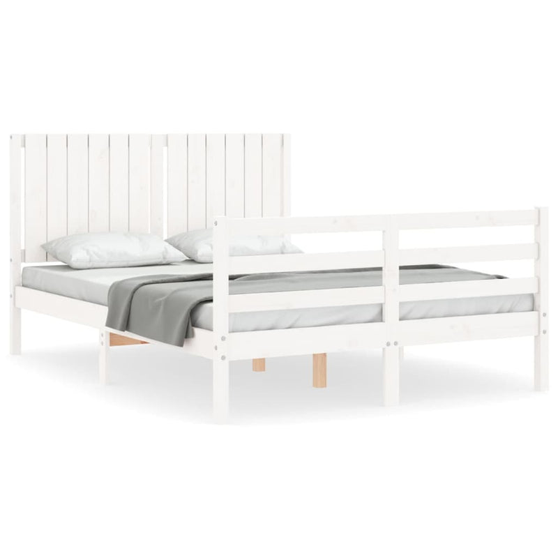 Bed Frame without Mattress White Double Solid Wood