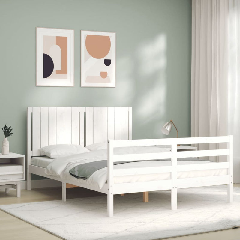 Bed Frame without Mattress White Double Solid Wood