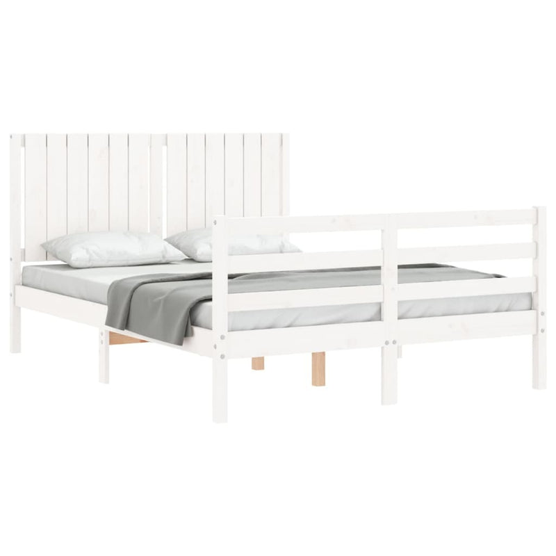 Bed Frame without Mattress White Double Solid Wood