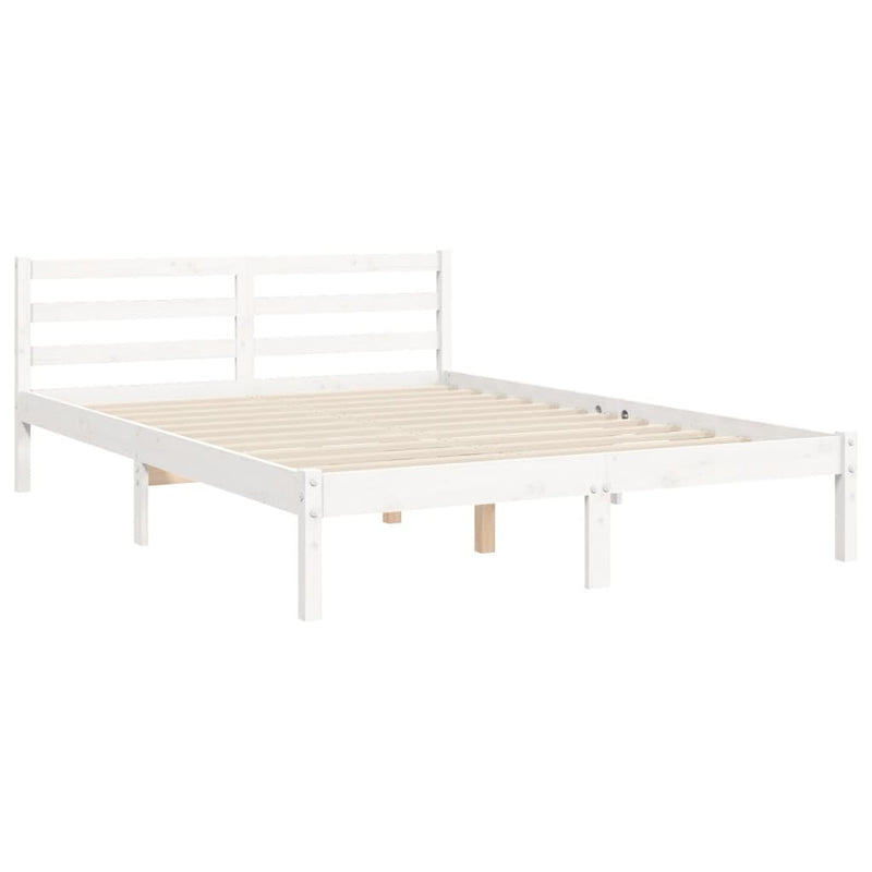 Bed Frame without Mattress White Double Solid Wood