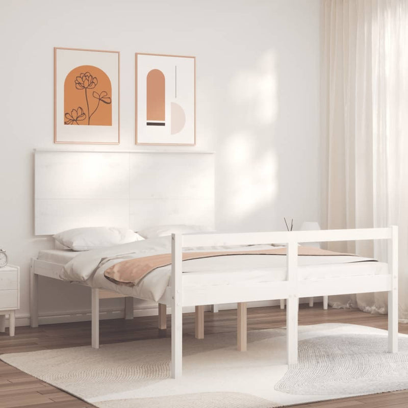 Senior Bed without Mattress White 140x200 cm Solid Wood