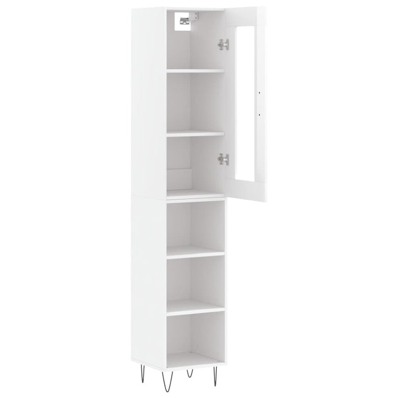 Highboard High Gloss White 34.5x34x180 cm Engineered Wood