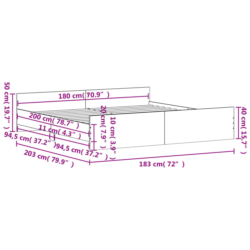 Bed Frame without Mattress Grey Sonoma 180x200 cm Super King