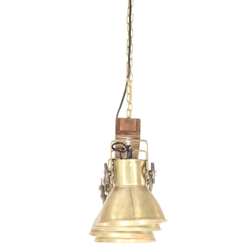 Industrial Ceiling Lamp Brass E27 Mango Wood