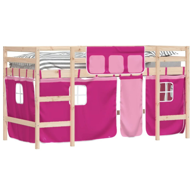 Kids' Loft Bed with Curtains without Mattress Pink 90x200cm