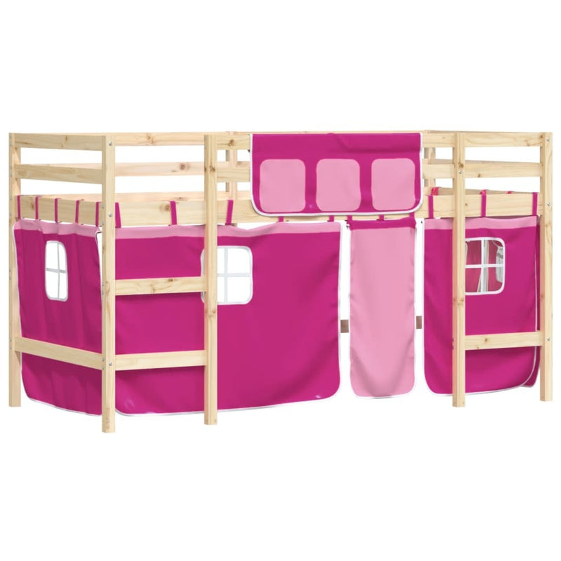 Kids' Loft Bed with Curtains without Mattress Pink 90x200cm