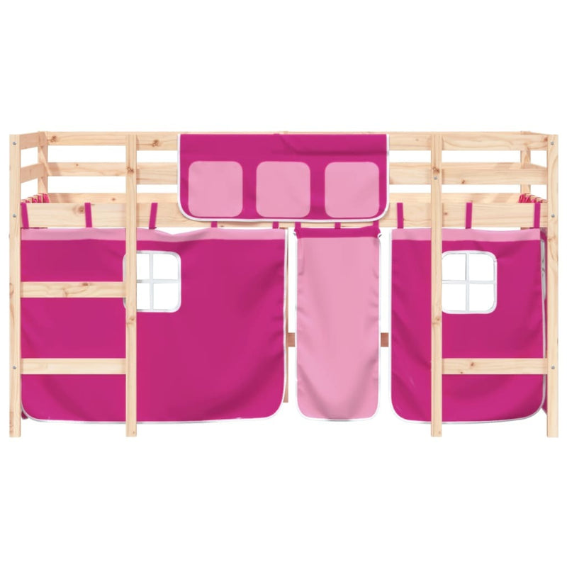 Kids' Loft Bed with Curtains without Mattress Pink 90x200cm