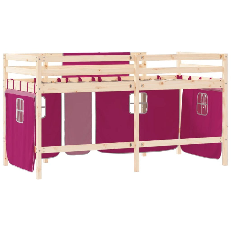 Kids' Loft Bed with Curtains without Mattress Pink 90x200cm