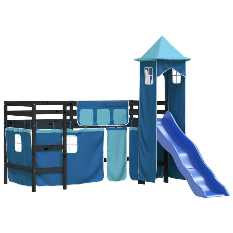 Kids' Loft Bed with Tower without Mattress Blue 90x190 cm Single