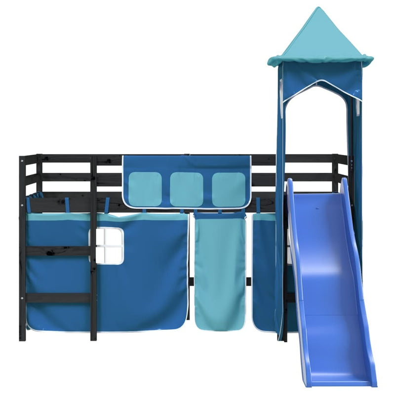 Kids' Loft Bed with Tower without Mattress Blue 90x190 cm Single