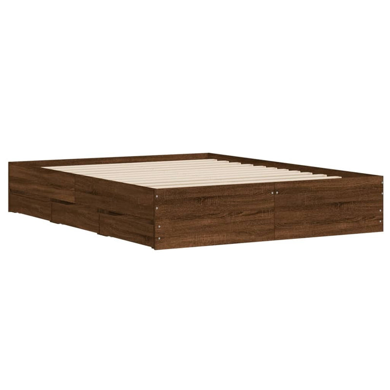 Bed Frame with Drawers without Mattress Brown Oak 150x200 cm King Size