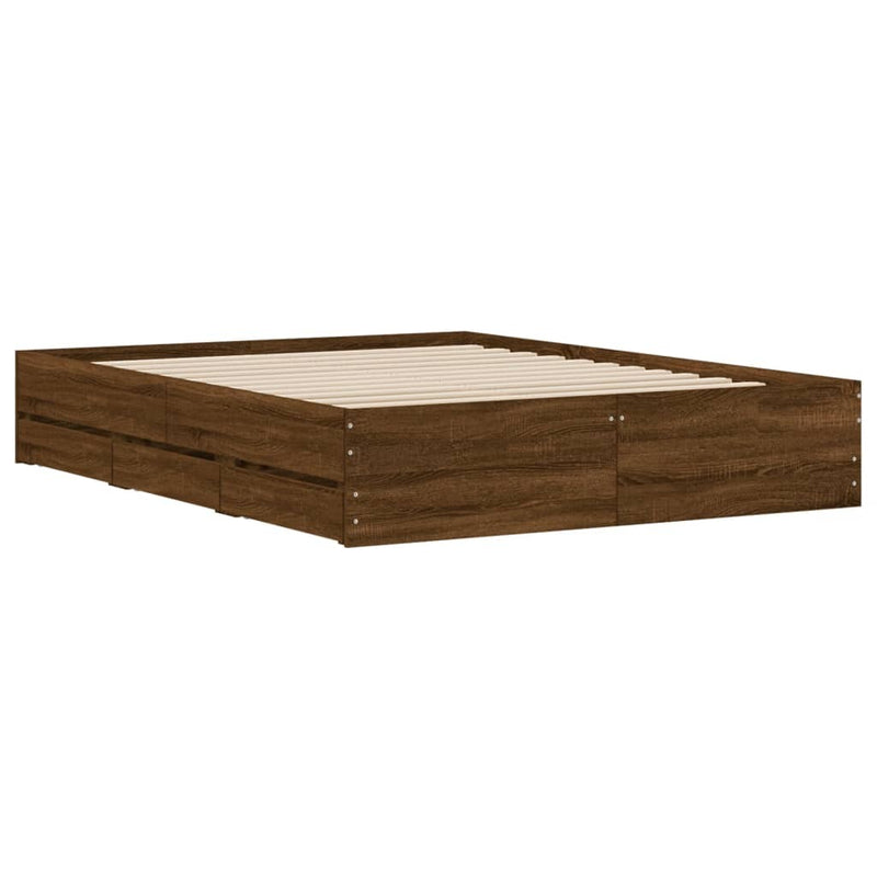 Bed Frame with Drawers without Mattress Brown Oak 150x200 cm King Size