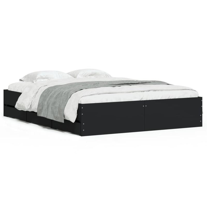 Bed Frame with Drawers without Mattress Black 140x200 cm