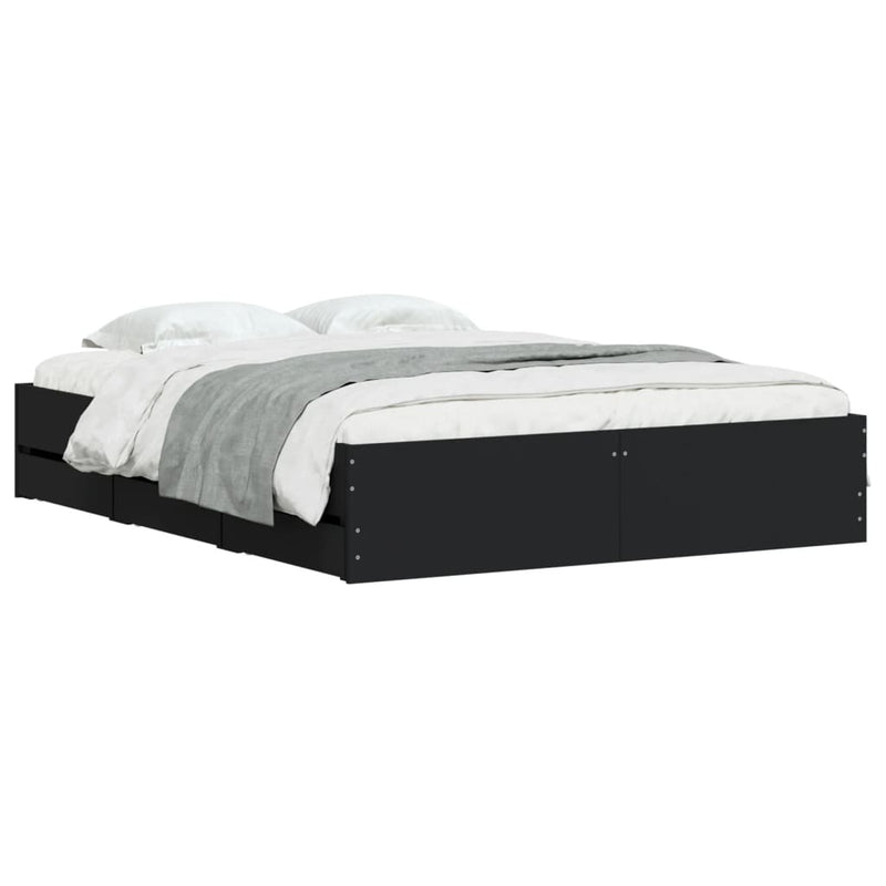 Bed Frame with Drawers without Mattress Black 140x200 cm