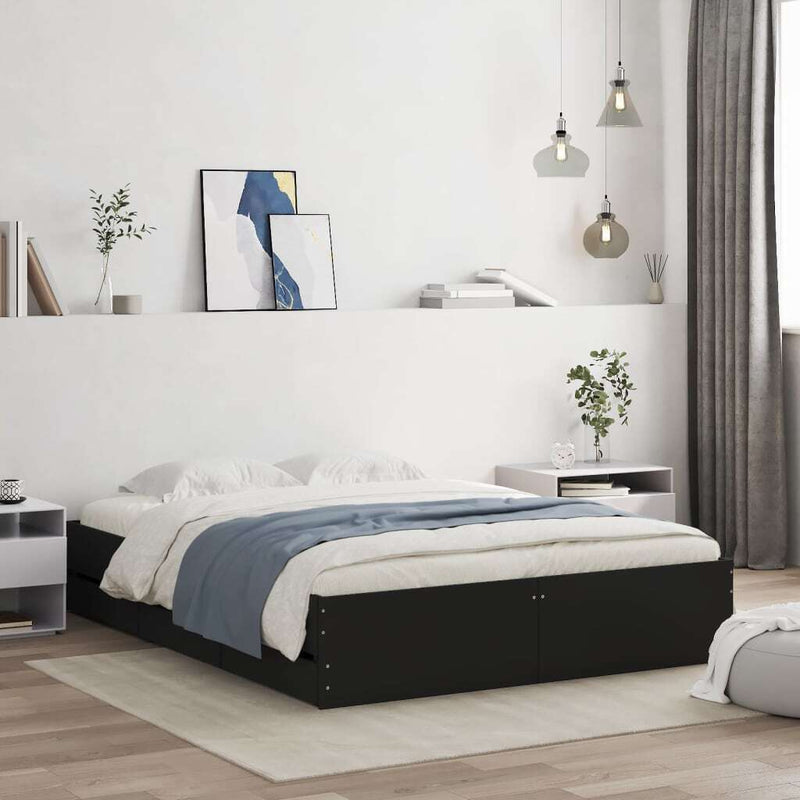 Bed Frame with Drawers without Mattress Black 140x200 cm