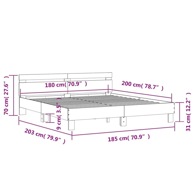 Bed Frame without Mattress Grey Sonoma 180x200 cm Super King